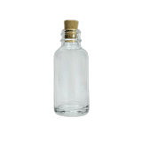 1 oz. (30 ml) Clear Boston Round Glass Bottle with Cork Stopper - (81/Case)