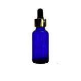 1 oz. (30 ml) Cobalt Blue Boston Round Glass Bottle with Black Bulb & Gold Dropper - (81/Case)