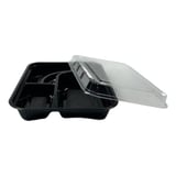 10-916-x-10-916-x-1-516-black-ps-plastic-bento-box-with-clear-lid-5-compartment-large-100case
