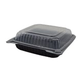 10" x 10" Black PP Plastic Hinged Container with Clear Vented Lid - (100/Case)