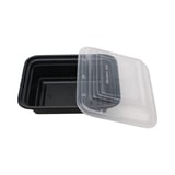 12 oz. Black Microwavable PP Plastic Rectangular Food Container​ with Lid, Heavy Weight - (200/Case)