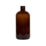 16 oz. Amber Boston Round Glass Bottle 28-400 Neck Finish - (12/Case)