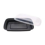 16 oz. Black Microwavable PP Plastic Rectangular Food Container​ with Lid - (150/Case)