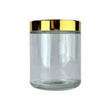 16 oz. Clear Glass 89-400 Straight Sided Round Jar with Gold Lid - (12/Case)