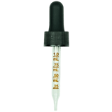 18-400 Black Dropper with 66 mm Graduated Glass Pipette (Fits 0.5 oz Boston Round Bottle) - 1000/Case