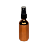 2 oz. (60 ml) Copper Boston Round Glass Bottle with Black Fine Mist Sprayer and Clear Overcap - (49/Case)