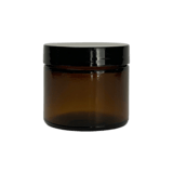 2 oz. Amber Glass 53-400 Straight Sided Round Jar with PP Black Lid and Sealing Disc Liner - (24/Case)