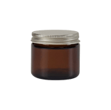 2 oz. Amber Glass 53-400 Straight Sided Round Jar with Silver Metal Lid - (24/Case)