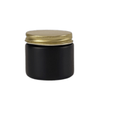 2 oz. Black Matte Glass 53-400 Straight Sided Round Jar with Gold Metal Lid - (24/Case)