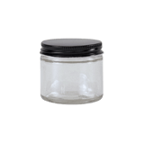 2 oz. Clear Glass 53-400 Straight Sided Round Jar with Black Metal Lid - (24/Case)