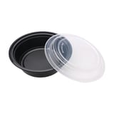 24 oz. Heavy Weight Black PP Plastic Round Food Container​ with Lid, Microwavable - (150/Case)