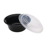 25 oz. Heavy Weight Black PP Plastic Round Food Container​ with Lid, Microwavable - (150/Case)