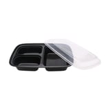 26 oz. Microwavable PP Plastic Rectangular Food Container​ with Lid, 3-compartment - (150/Case)