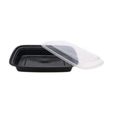 28 oz. Black Microwavable PP Plastic Rectangular Food Container​ with Lid - (150/Case)