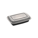 28 oz. Black Rectangular Microwavable Heavy Weight Container with Clear Lid - (150/Case)
