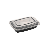 28 oz. Black Rectangular Microwavable Standard Weight Container with Clear Lid - (150/Case)