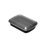 28 oz. Black Rectangular Microwavable Heavy Weight Plastic Food Containers with Lids - (150/Case)