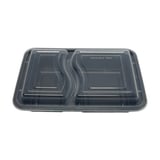 30 oz. Black Microwavable PP Plastic Rectangular Food Container​ with Lid, 2-compartment, Heavy Weight - (120/Case)