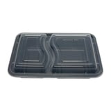 30 oz. Heavy Weight Black PP Plastic Rectangular 2-Compartment Container with Lid​, Microwavable - (150/Case)