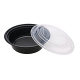 32 oz. Black Microwavable PP Plastic Round Food Container​ with Lid, Heavy Weight - (120/Case)
