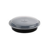 Microwave‑Safe 32 oz. Black PP Round Container – Heavy‑Duty, Clear Lid – (150/Case)