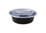 32 oz. Black Round Microwavable Heavy Weight Plastic Food Containers with Lids - (150/Case)