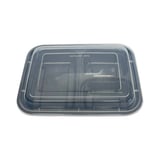 33 oz. Black Microwavable PP Plastic Rectangular Food Container​ with Lid, 3-compartment, Heavy Weight - (150/Case)