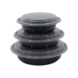 37 oz. Black Microwavable PP Plastic Round Food Container​ with Lid, Heavy Weight - (120/Case)