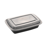 38 oz. Black Rectangular Microwavable Heavy Weight Container with Clear Lid - (150/Case)
