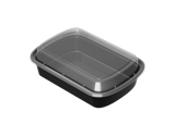 38 oz. Black Rectangular Microwavable Heavy Weight Plastic Food Containers with Lids - (150/Case)