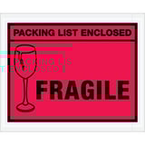4 1/2 x 5 1/2" Red "Packing List Enclosed - Fragile" Envelopes