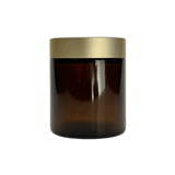 4 oz. Amber Glass 58-400 Straight Sided Round Jar with Brushed Gold lid and Sealing Disc Liner - (24/Case)
