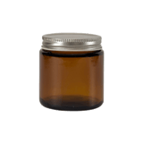 4 oz. Amber Glass 58-400 Straight Sided Round Jar with Silver Metal Lid - (24/Case)
