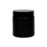 4 oz. Black Matte Glass 58-400 Straight Sided Round Jar with PP Black Lid and Sealing Disc Liner - (24/Case)