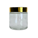 4 oz. Clear Glass 58-400 Straight Sided Round Jar with Gold Lid and Sealing Disc Liner - (24/Case)
