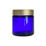 4 oz. Cobalt Blue Glass 58-400 Straight Sided Round Jar with Brushed Gold Lid and Sealing Disc Liner - (24/Case)