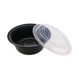 40 oz. Black Microwavable PP Plastic Round Food Container​ with Lid, Heavy Weight - (120/Case)
