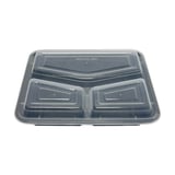 42 oz. Heavy Weight Black PP Plastic Rectangular 3-Compartment Container with Lid​, Microwavable - (150/Case)