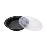 48 oz. Black Microwavable PP Plastic Round Food Container​ with Lid, Heavy Weight - (100/Case)