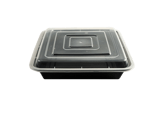 48 oz. Black Square Microwavable Heavy Weight Plastic Food Containers with Lids - (150/Case)
