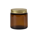 4oz. Amber Glass 58-400 Straight Sided Round Jar with Gold Metal Lid - (24/Case)