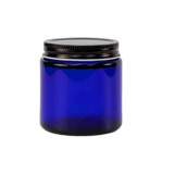 4oz. Cobalt Blue Glass 58-400 Straight Sided Round Jar with Black Metal Lid - (24/Case)