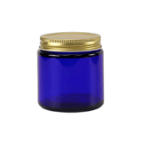 4oz. Cobalt Blue Glass 58-400 Straight Sided Round Jar with Gold Metal Lid - (24/Case)
