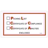 5 1/2 x 10" "Packing List/Cert of Compliance/Cert. of Analysis Enclosed" Envelopes