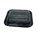 5 1/2" x 4 3/8" x 1 5/16" Black PS Plastic Bento Box with Clear Lid, 1-Compartment - (600/Case)