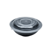 50 oz. Black Round Microwavable Heavy Weight Plastic Bowls with Lids - (150/Case)