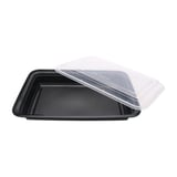 58 oz. Black Microwavable PP Plastic Rectangular Food Container​ with Lid, Heavy Weight - (100/Case)