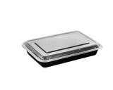 58 oz. Black Rectangular Microwavable Heavy Weight Plastic Food Containers with Lids - (150/Case)