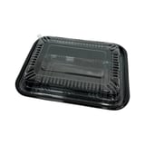 6 9/16" x 5" x 1 5/16" Black PS Plastic Bento Box with Clear Lid, 1-Compartment - (550/Case)