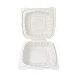 6" x 6" White TFPP Plastic Clamshell To-Go Container​ - (400/Case)
